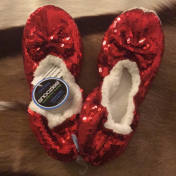 snoozies red sequin slippers